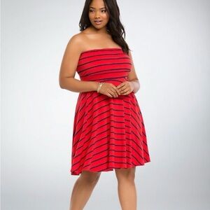 Size 1 Torrid Strapless Red and Navy Striped Dress SOLD OUT!